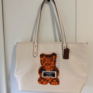 Not for sale-RARE Coach Cream Tote with gummy Orange Bear Graphic